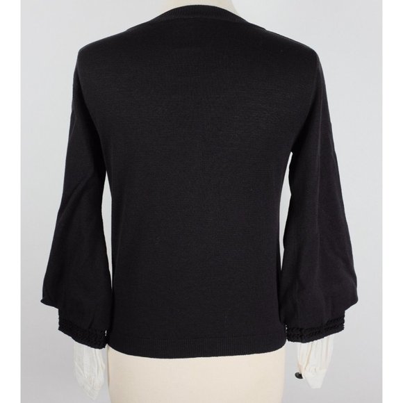 08A Chanel 38 US 6 sweater top black attached white cuffs - Picture 3 of 7